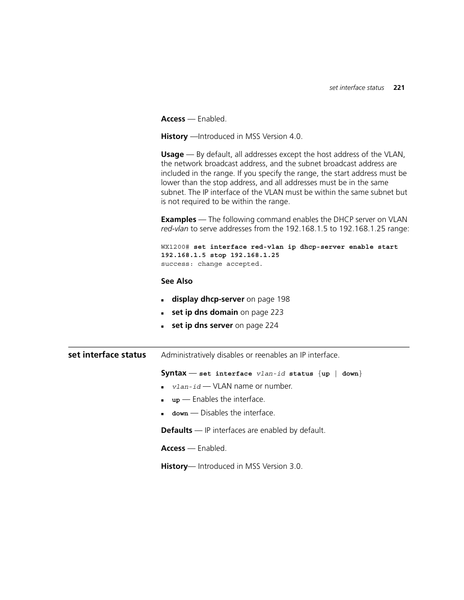 Set interface status | 3Com WXR100 3CRWXR10095A User Manual | Page 221 / 800