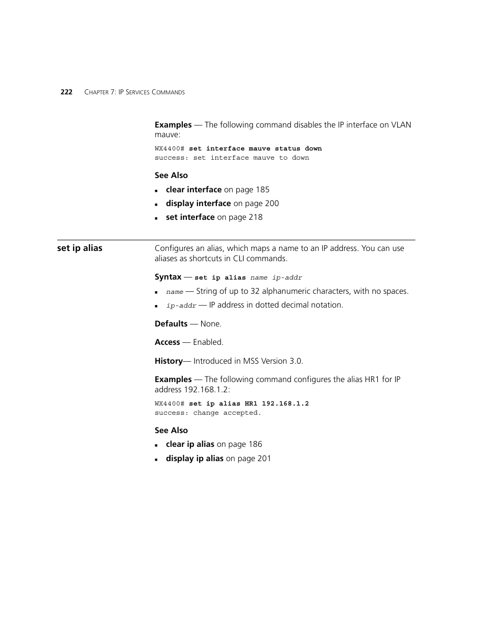 Set ip alias | 3Com WXR100 3CRWXR10095A User Manual | Page 222 / 800