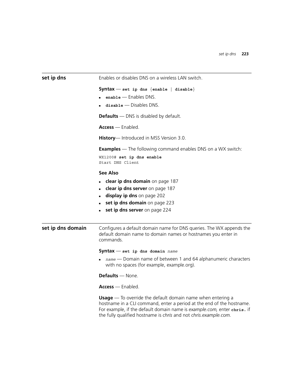 Set ip dns, Set ip dns domain | 3Com WXR100 3CRWXR10095A User Manual | Page 223 / 800
