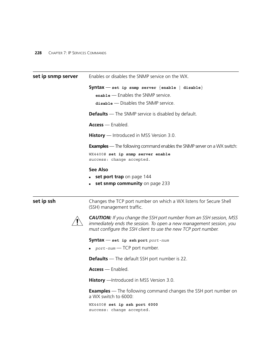Set ip snmp server, Set ip ssh | 3Com WXR100 3CRWXR10095A User Manual | Page 228 / 800