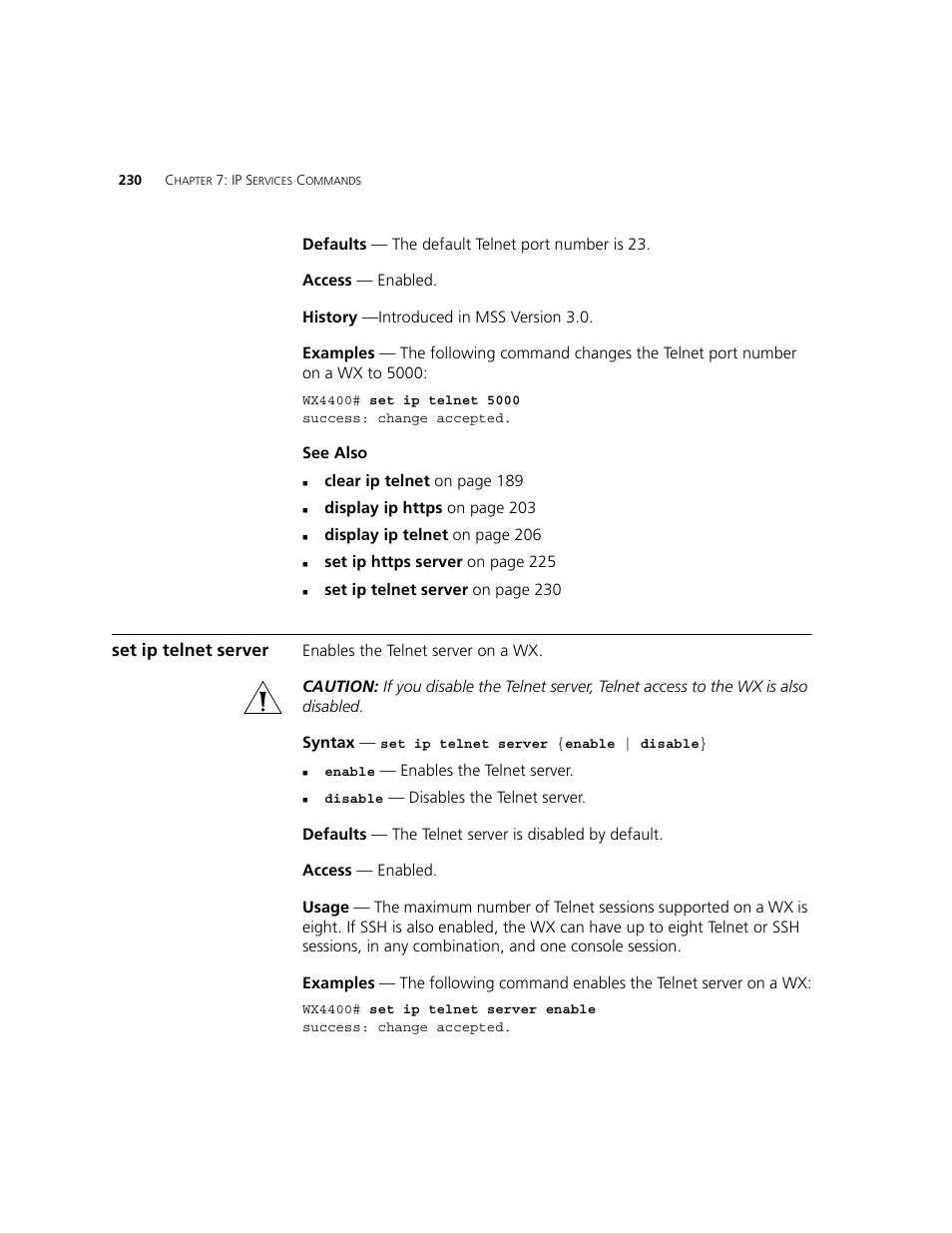 Set ip telnet server | 3Com WXR100 3CRWXR10095A User Manual | Page 230 / 800