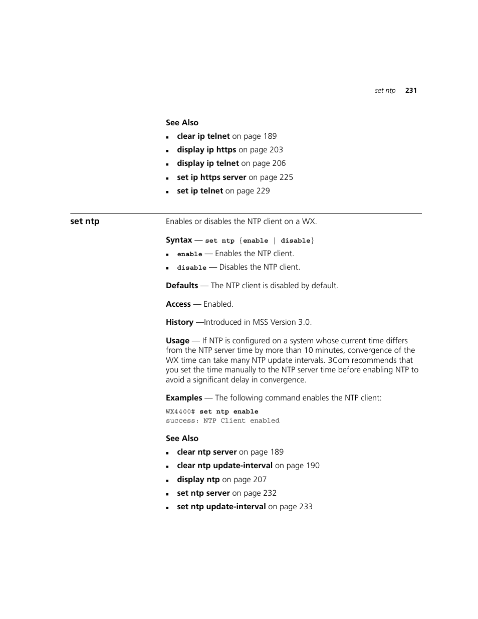 Set ntp | 3Com WXR100 3CRWXR10095A User Manual | Page 231 / 800