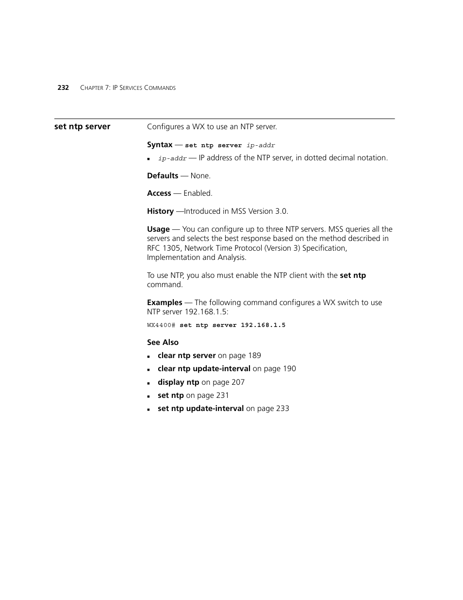 Set ntp server | 3Com WXR100 3CRWXR10095A User Manual | Page 232 / 800