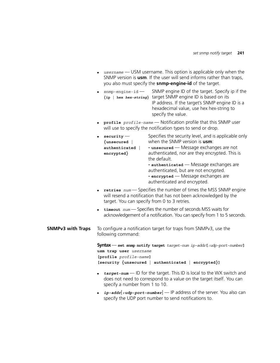 Snmpv3 with traps | 3Com WXR100 3CRWXR10095A User Manual | Page 241 / 800