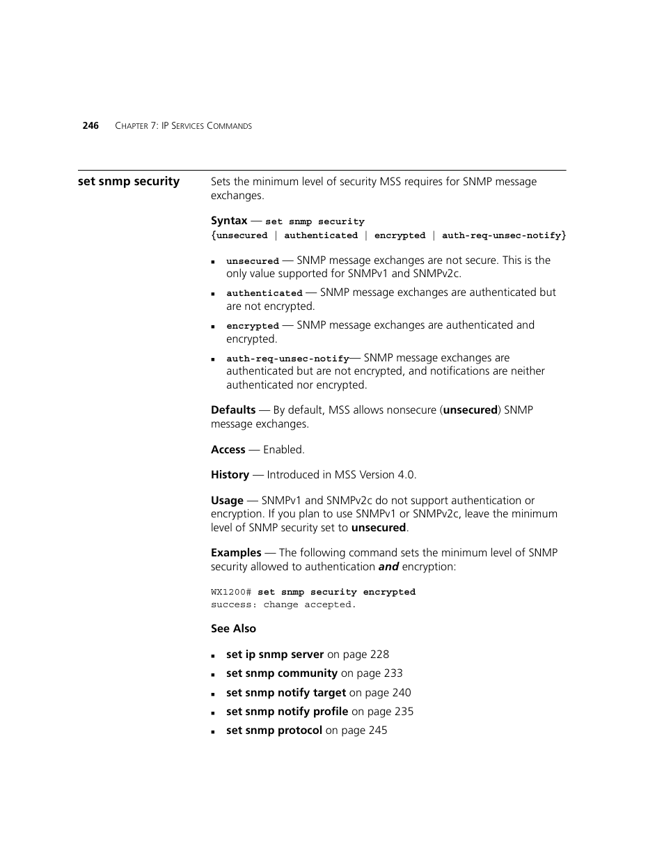 Set snmp security | 3Com WXR100 3CRWXR10095A User Manual | Page 246 / 800