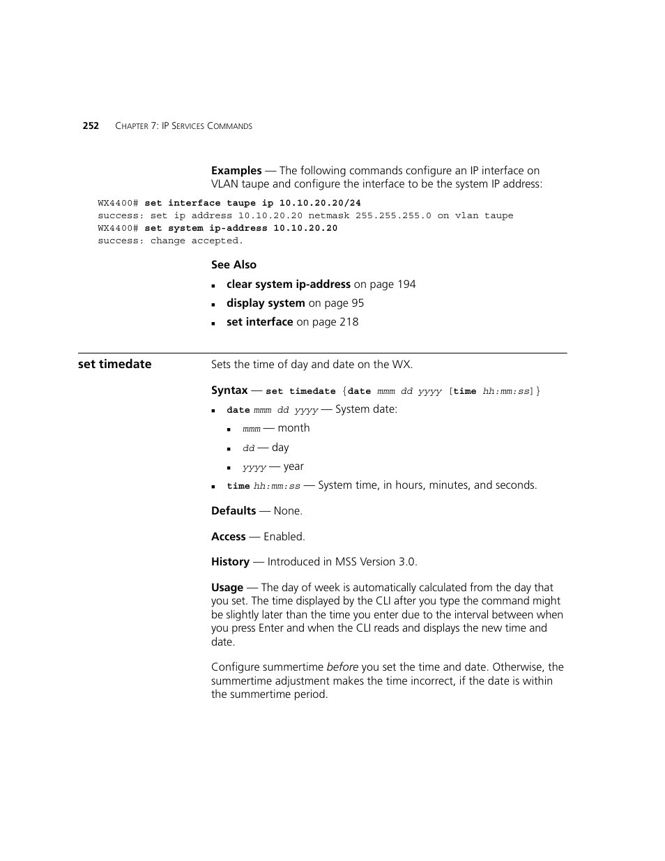 Set timedate | 3Com WXR100 3CRWXR10095A User Manual | Page 252 / 800