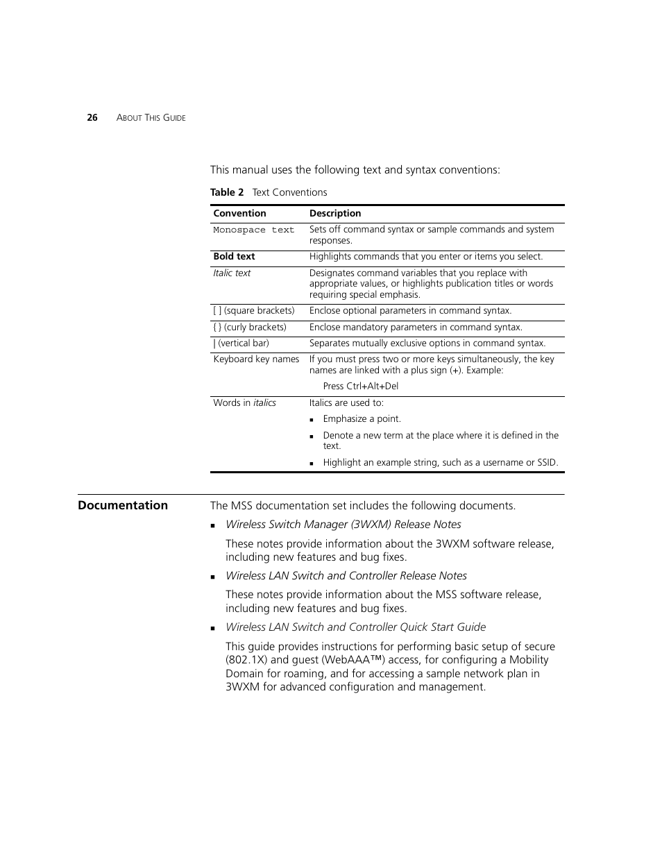 Documentation | 3Com WXR100 3CRWXR10095A User Manual | Page 26 / 800
