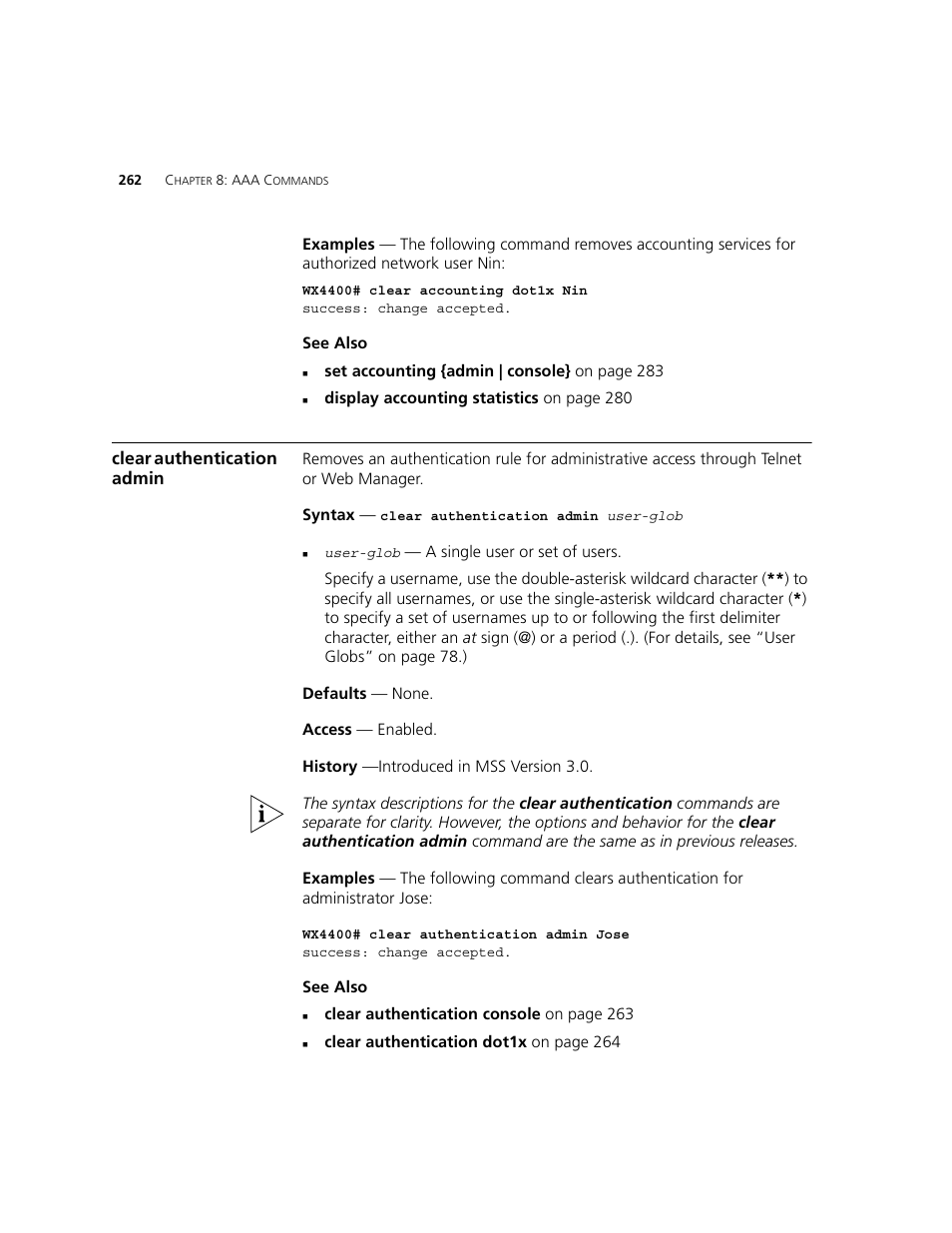 Clear authentication admin | 3Com WXR100 3CRWXR10095A User Manual | Page 262 / 800