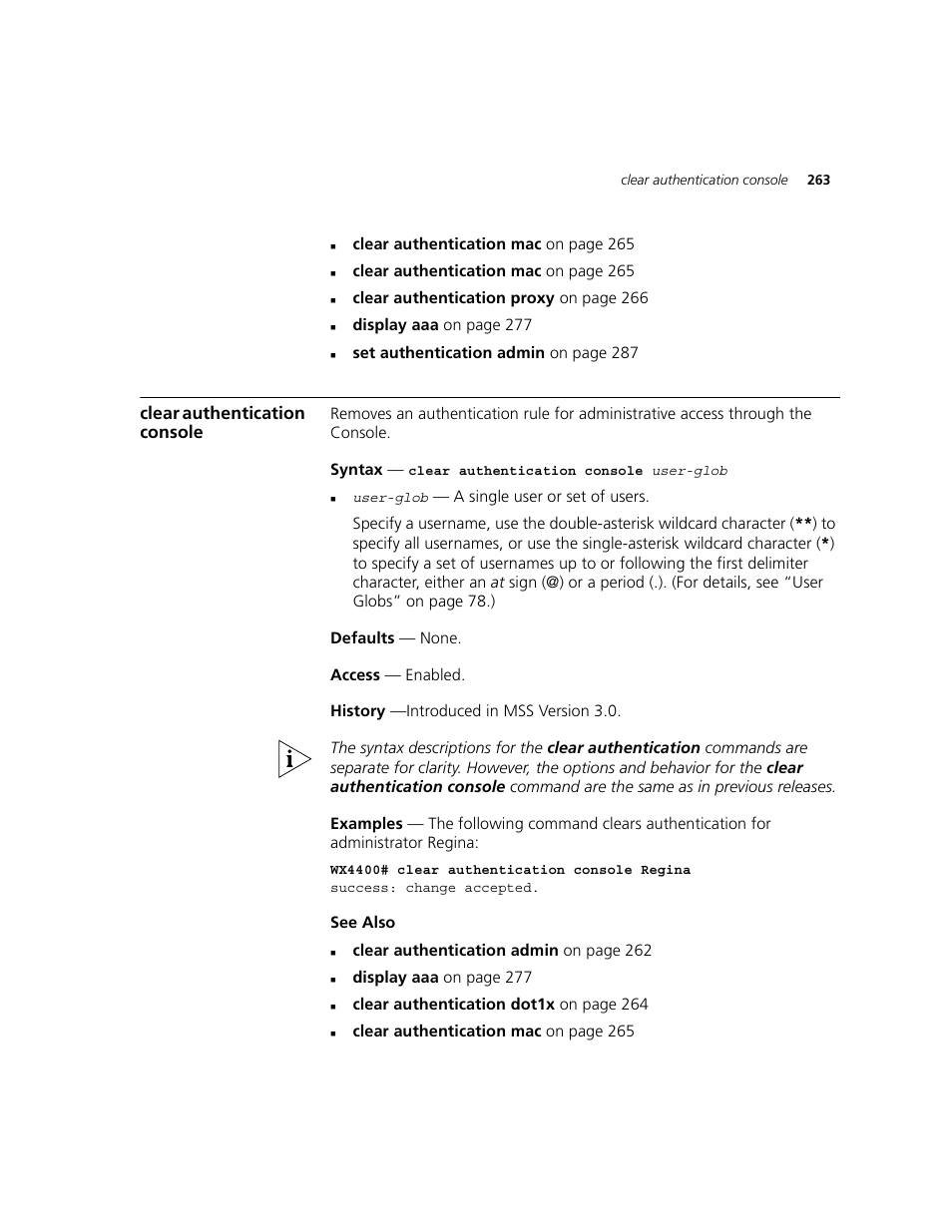 Clear authentication console | 3Com WXR100 3CRWXR10095A User Manual | Page 263 / 800
