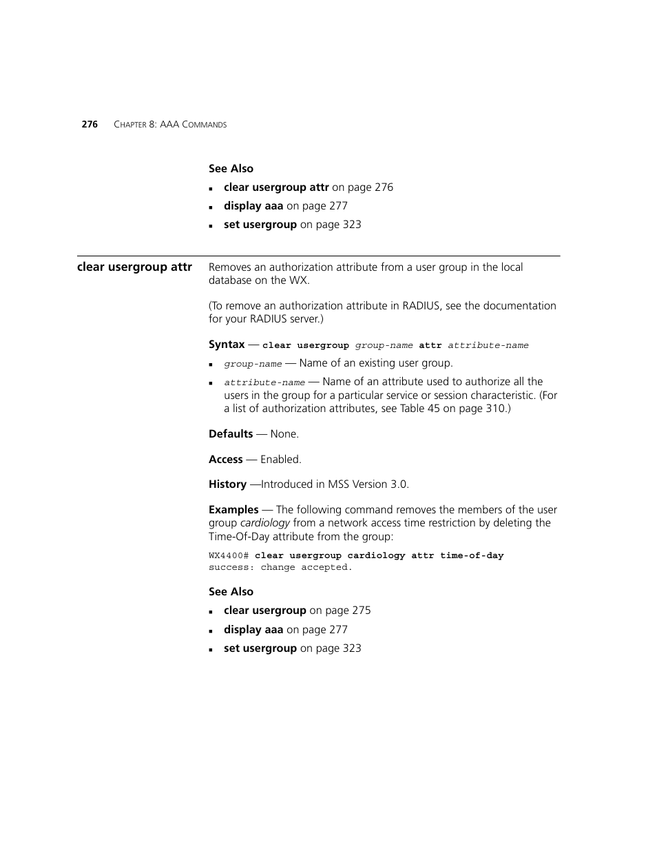 Clear usergroup attr | 3Com WXR100 3CRWXR10095A User Manual | Page 276 / 800