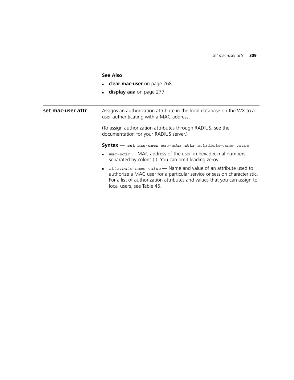 Set mac-user attr | 3Com WXR100 3CRWXR10095A User Manual | Page 309 / 800