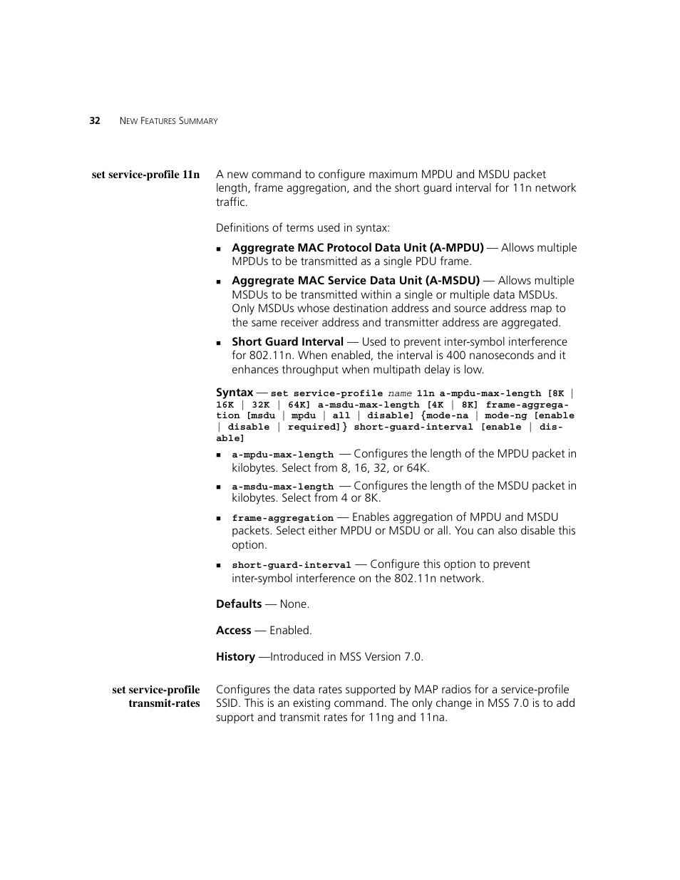 Set service-profile 11n, Set service-profile transmit-rates | 3Com WXR100 3CRWXR10095A User Manual | Page 32 / 800