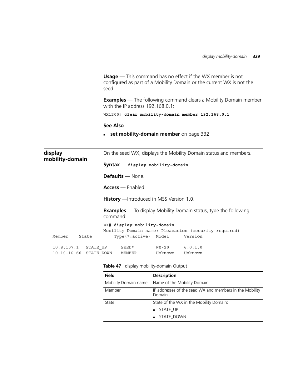 Display mobility-domain | 3Com WXR100 3CRWXR10095A User Manual | Page 329 / 800