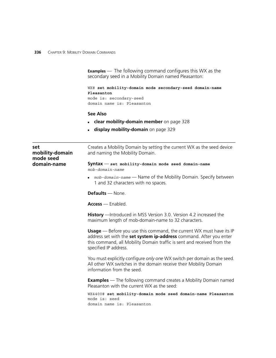 Set mobility-domain mode seed domain-name | 3Com WXR100 3CRWXR10095A User Manual | Page 336 / 800