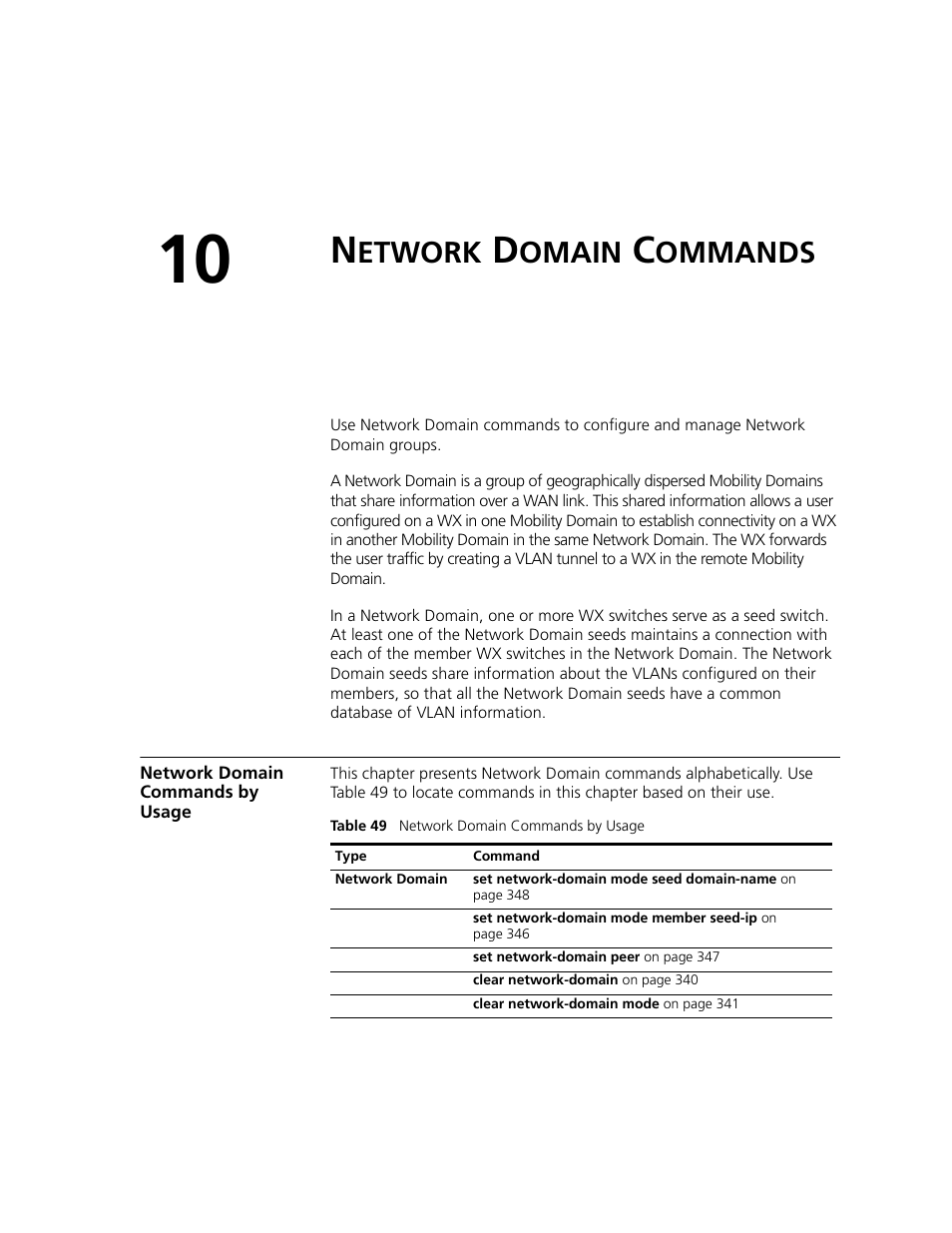 Network domain commands, Network domain commands by usage, Etwork | Omain, Ommands | 3Com WXR100 3CRWXR10095A User Manual | Page 339 / 800
