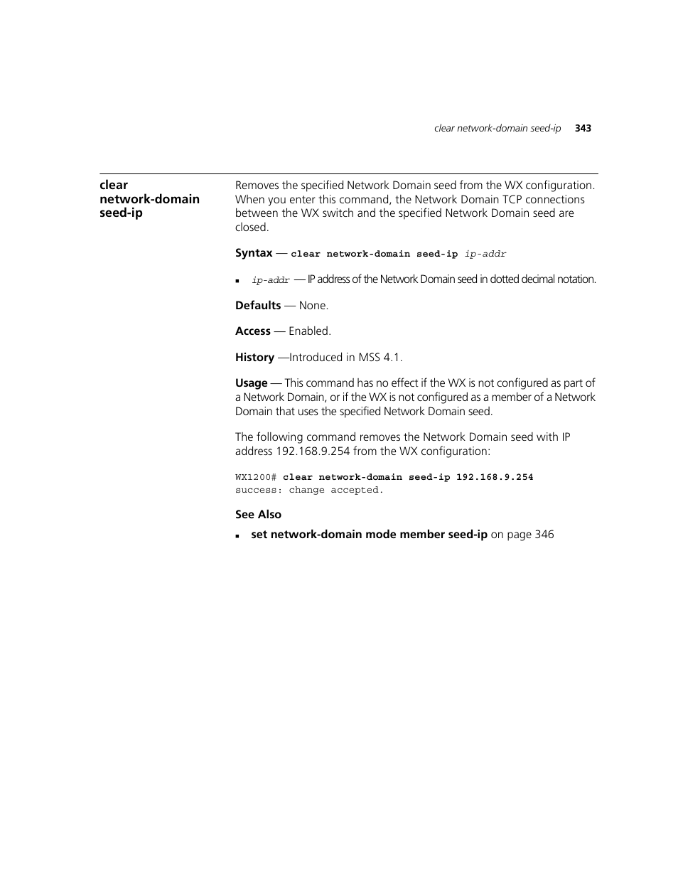 Clear network-domain seed-ip | 3Com WXR100 3CRWXR10095A User Manual | Page 343 / 800