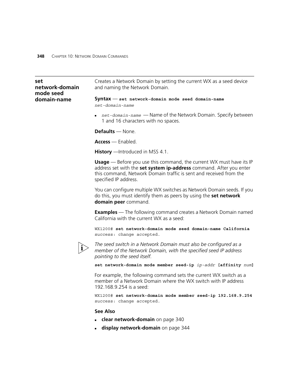 Set network-domain mode seed domain-name | 3Com WXR100 3CRWXR10095A User Manual | Page 348 / 800