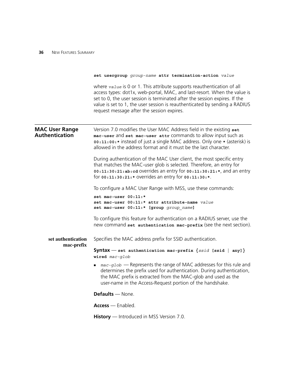 Mac user range authentication, Set authentication mac-prefix | 3Com WXR100 3CRWXR10095A User Manual | Page 36 / 800
