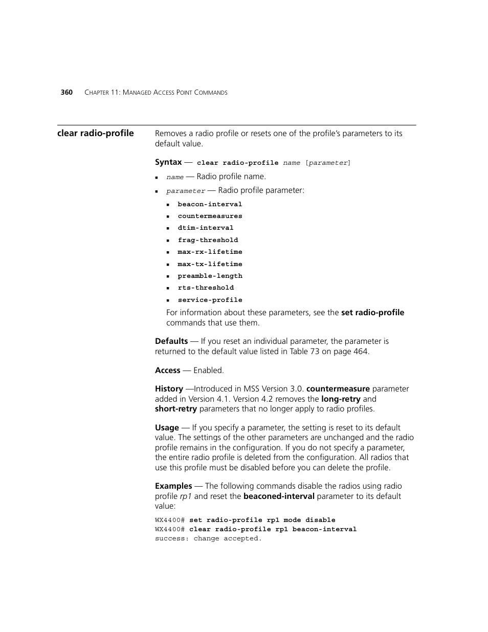 Clear radio-profile | 3Com WXR100 3CRWXR10095A User Manual | Page 360 / 800