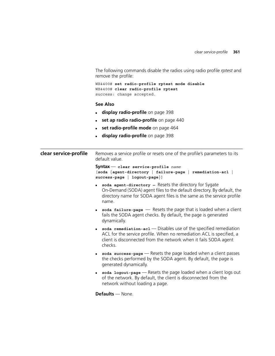Clear service-profile | 3Com WXR100 3CRWXR10095A User Manual | Page 361 / 800