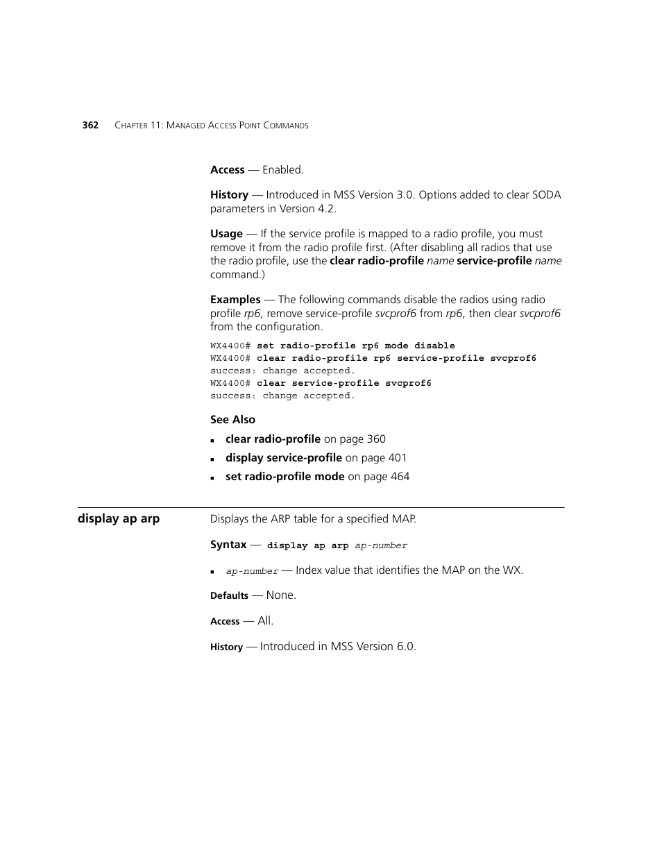 Display ap arp | 3Com WXR100 3CRWXR10095A User Manual | Page 362 / 800