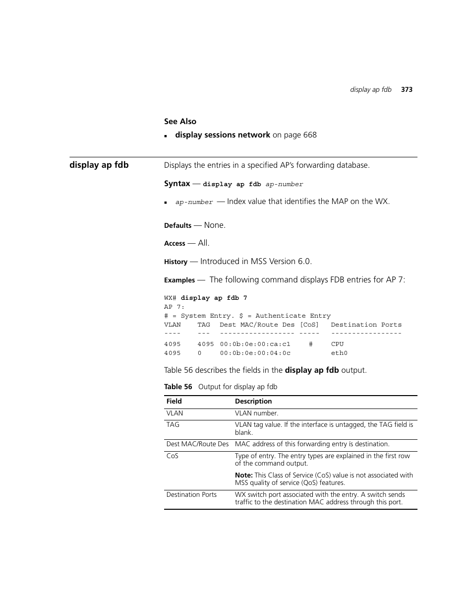 Display ap fdb | 3Com WXR100 3CRWXR10095A User Manual | Page 373 / 800