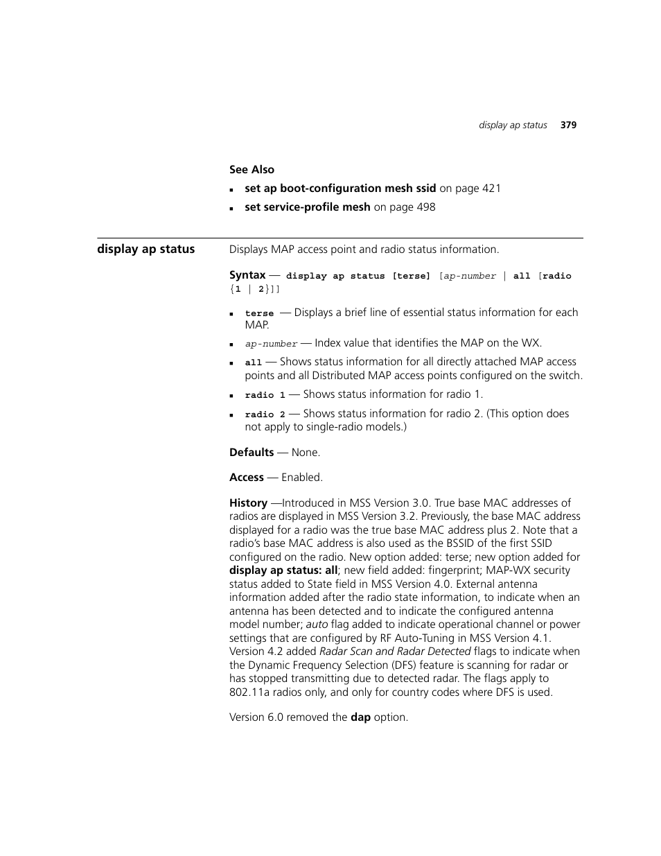 Display ap status | 3Com WXR100 3CRWXR10095A User Manual | Page 379 / 800