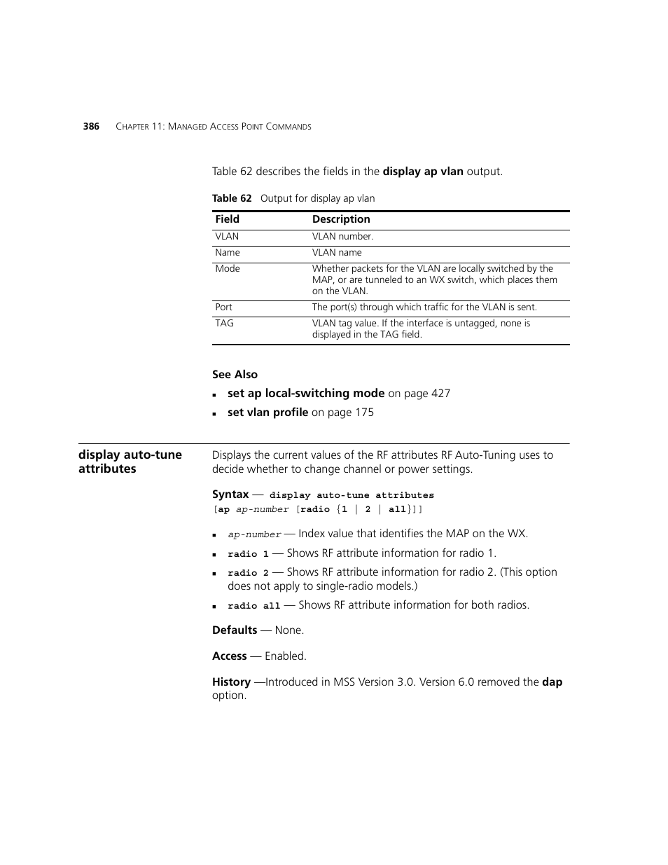 Display auto-tune attributes | 3Com WXR100 3CRWXR10095A User Manual | Page 386 / 800