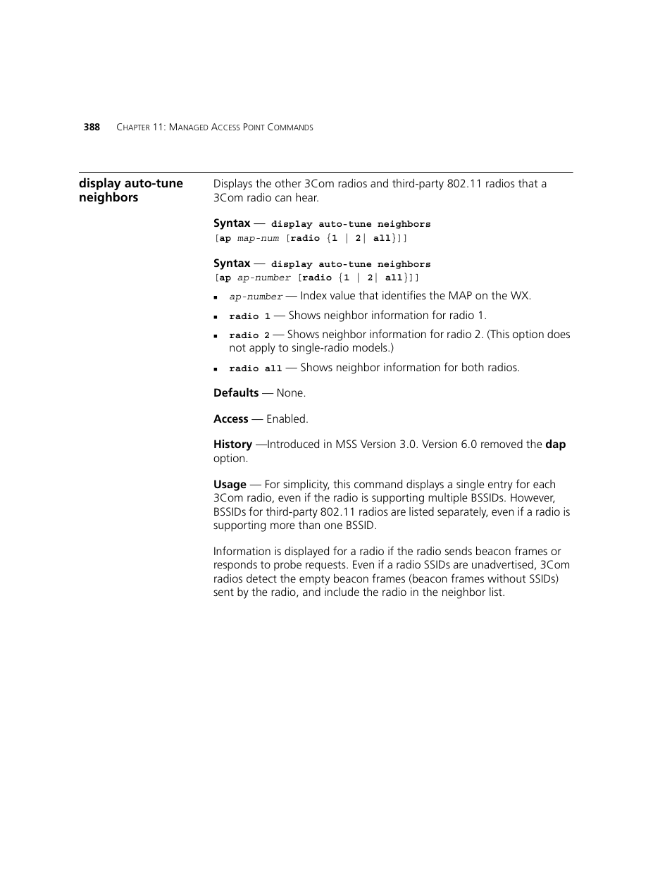 Display auto-tune neighbors | 3Com WXR100 3CRWXR10095A User Manual | Page 388 / 800