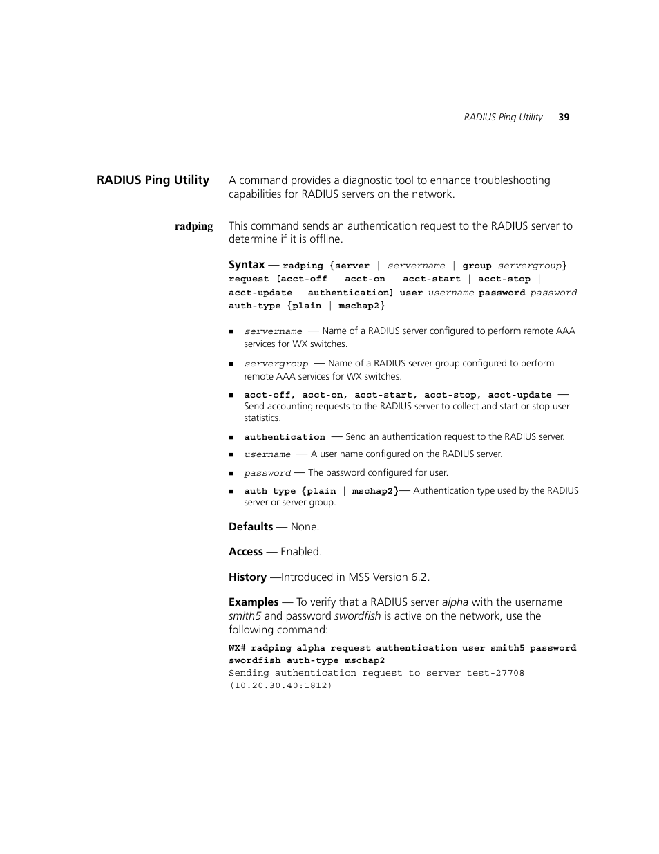 Radius ping utility, Radping | 3Com WXR100 3CRWXR10095A User Manual | Page 39 / 800