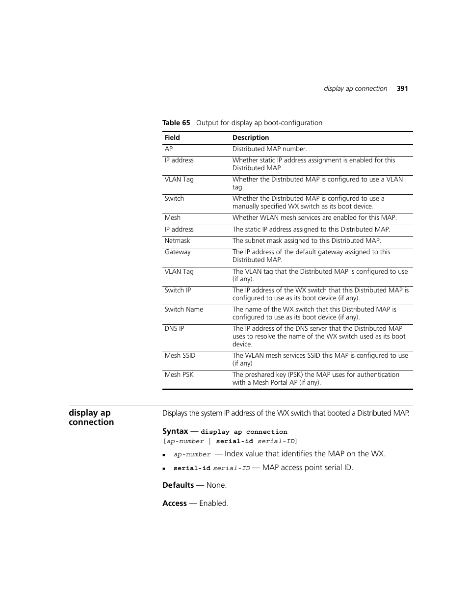 Display ap connection | 3Com WXR100 3CRWXR10095A User Manual | Page 391 / 800
