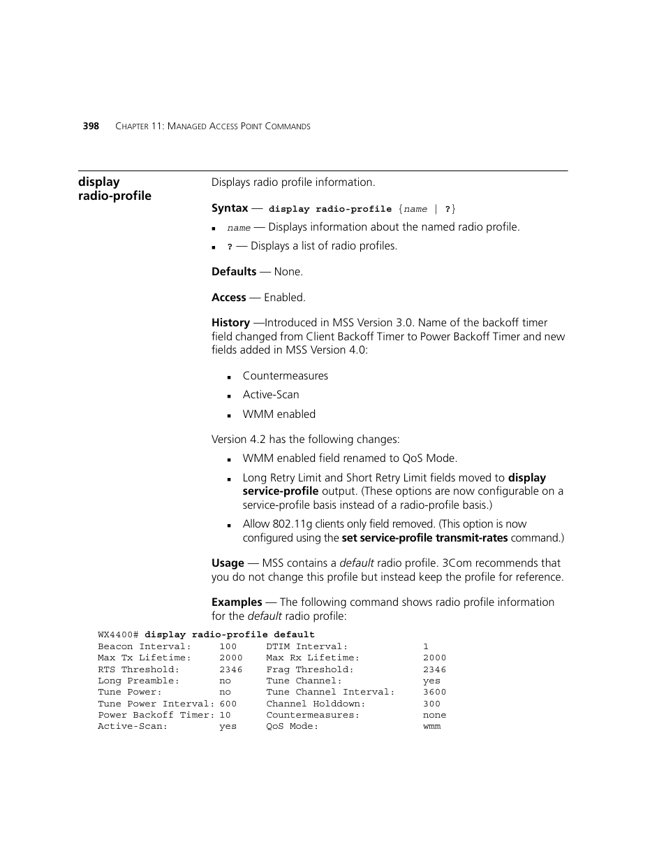 Display radio-profile | 3Com WXR100 3CRWXR10095A User Manual | Page 398 / 800