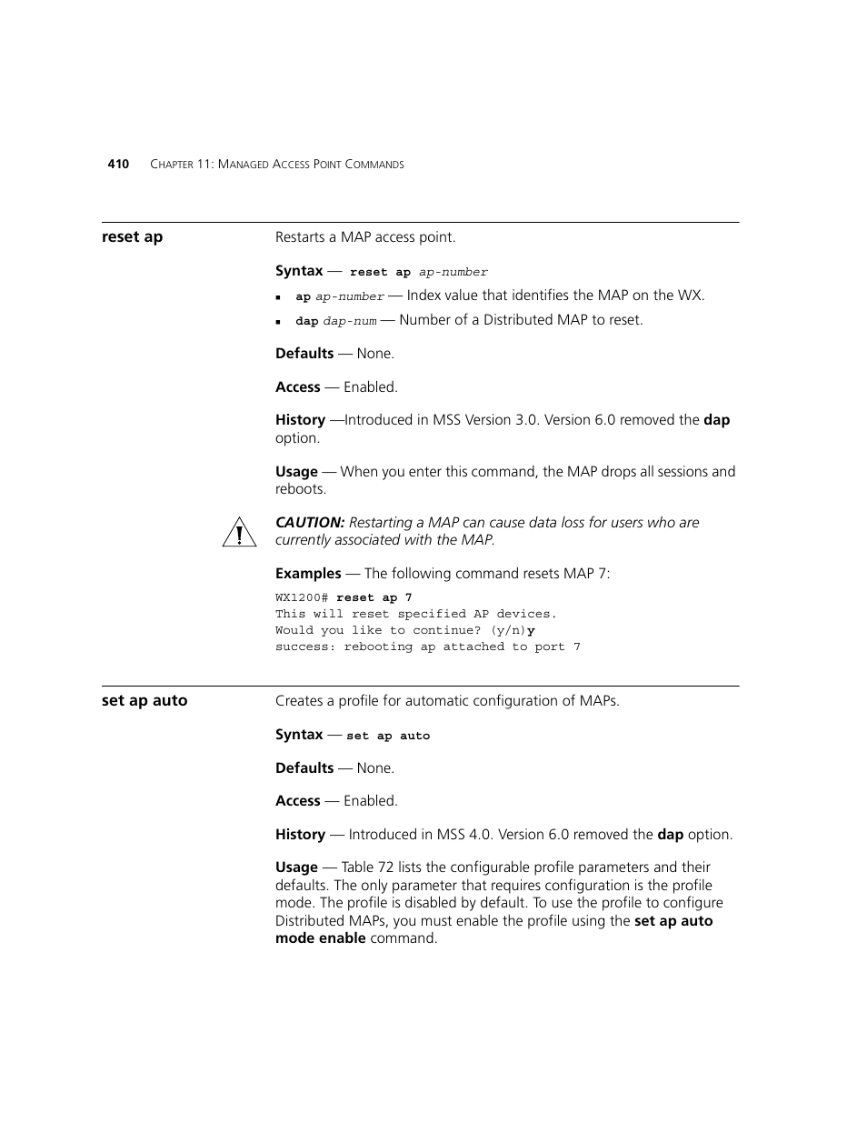 Reset ap, Set ap auto | 3Com WXR100 3CRWXR10095A User Manual | Page 410 / 800