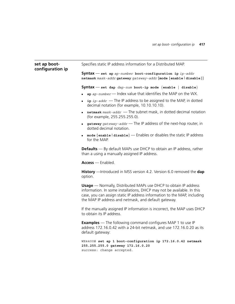 Set ap boot- configuration ip | 3Com WXR100 3CRWXR10095A User Manual | Page 417 / 800