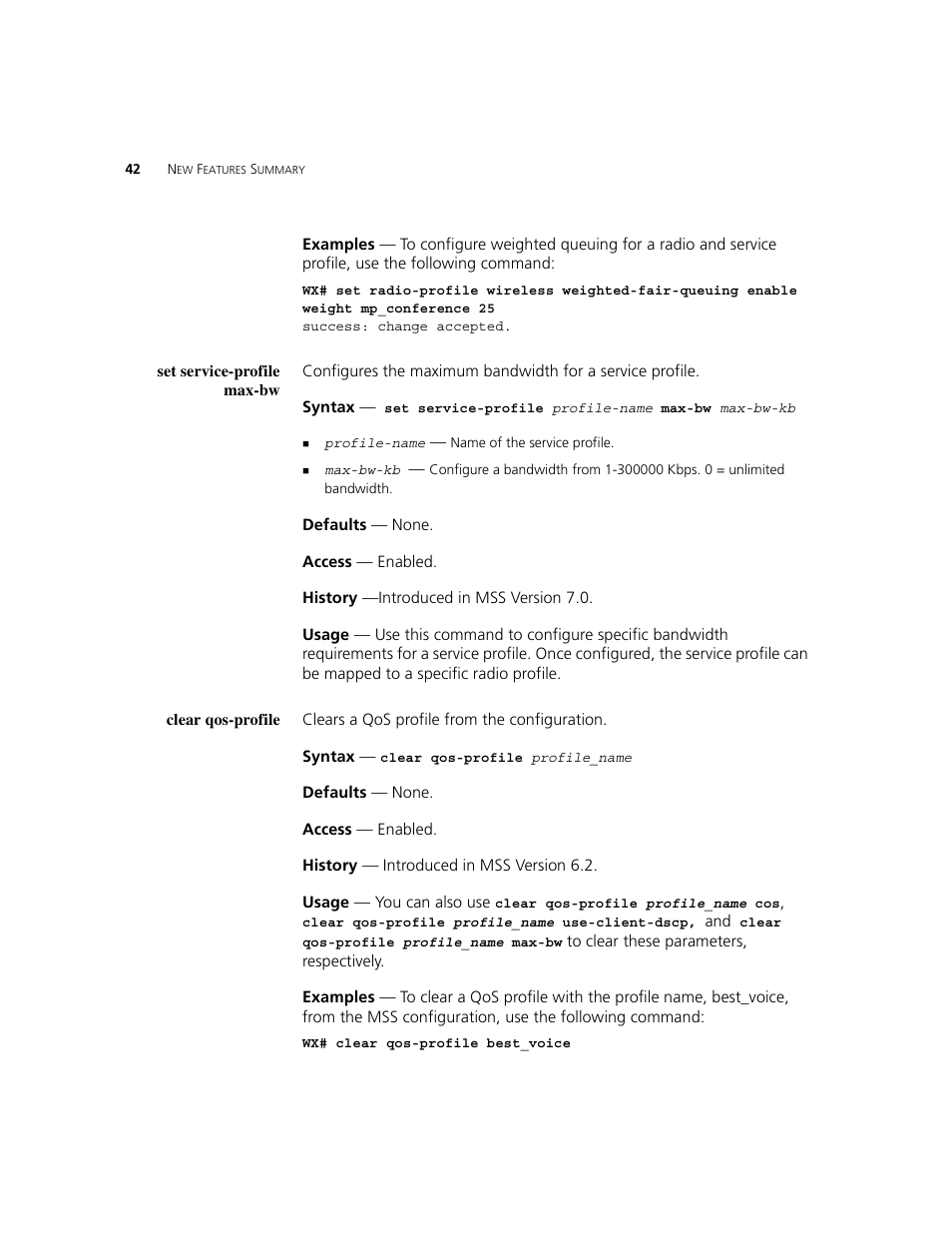 Set service-profile max-bw, Clear qos-profile | 3Com WXR100 3CRWXR10095A User Manual | Page 42 / 800