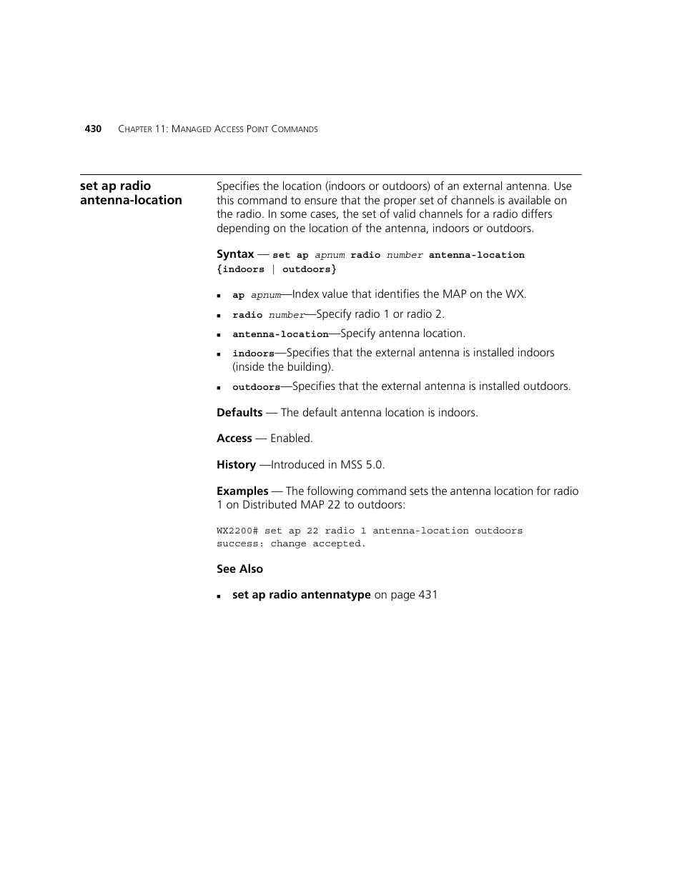 Set ap radio antenna-location | 3Com WXR100 3CRWXR10095A User Manual | Page 430 / 800