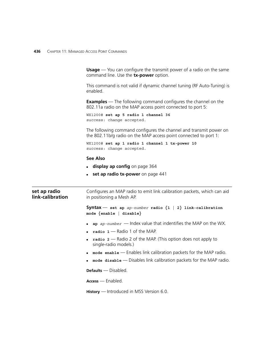 Set ap radio link-calibration | 3Com WXR100 3CRWXR10095A User Manual | Page 436 / 800