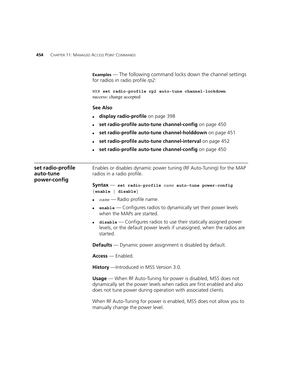Set radio-profile auto-tune power-config | 3Com WXR100 3CRWXR10095A User Manual | Page 454 / 800
