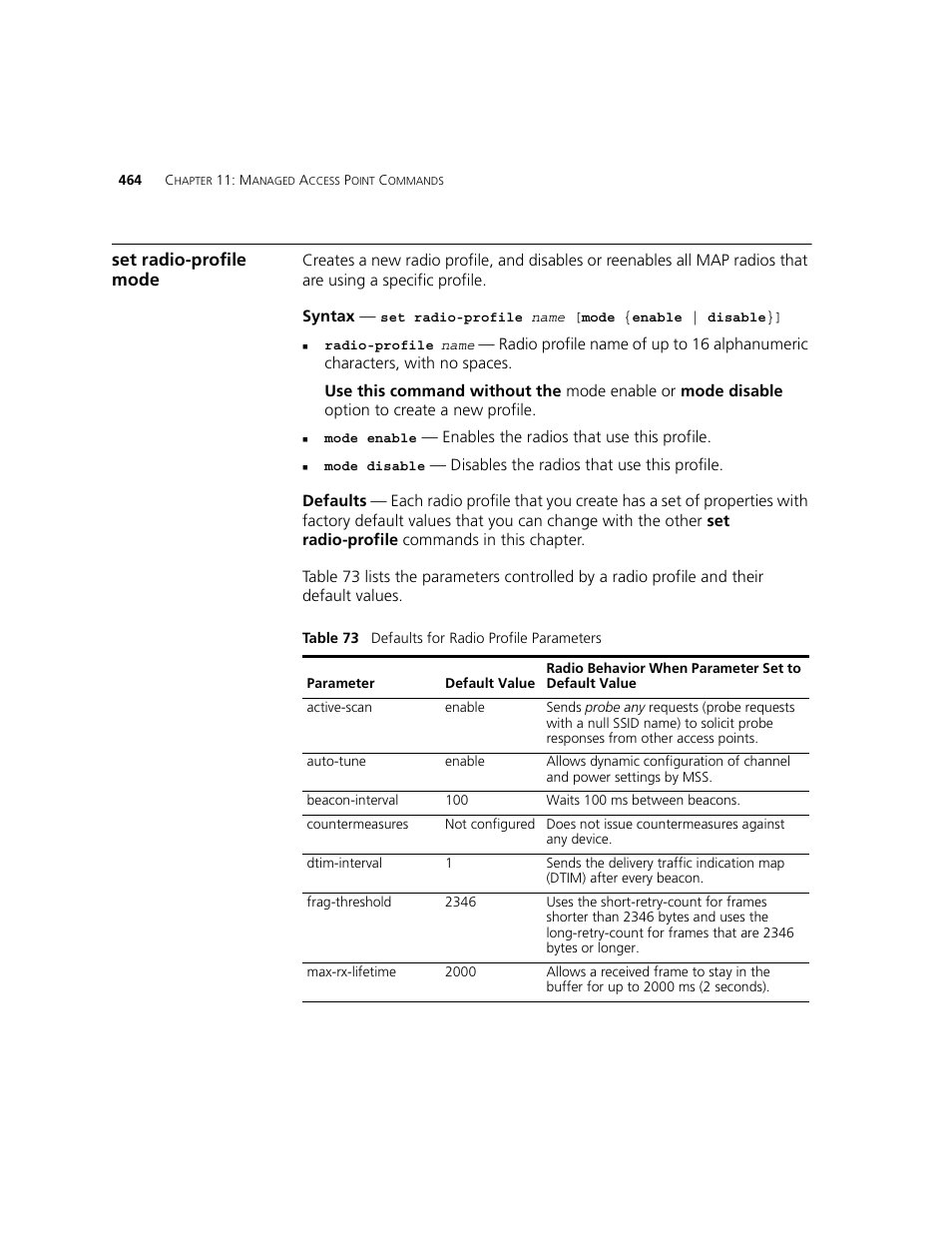 Set radio-profile mode | 3Com WXR100 3CRWXR10095A User Manual | Page 464 / 800