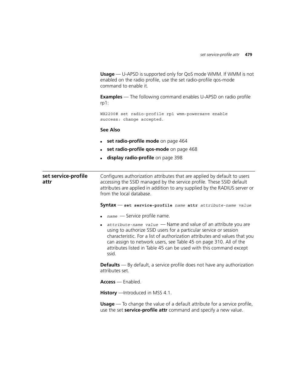 Set service-profile attr | 3Com WXR100 3CRWXR10095A User Manual | Page 479 / 800