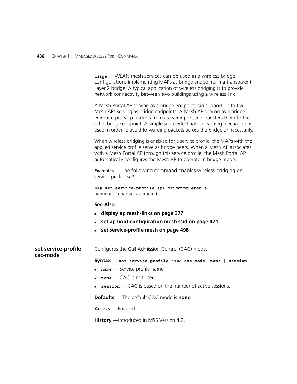 Set service-profile cac-mode | 3Com WXR100 3CRWXR10095A User Manual | Page 486 / 800