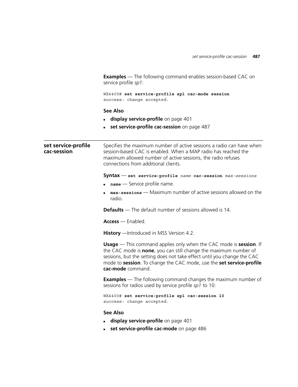 Set service-profile cac-session | 3Com WXR100 3CRWXR10095A User Manual | Page 487 / 800
