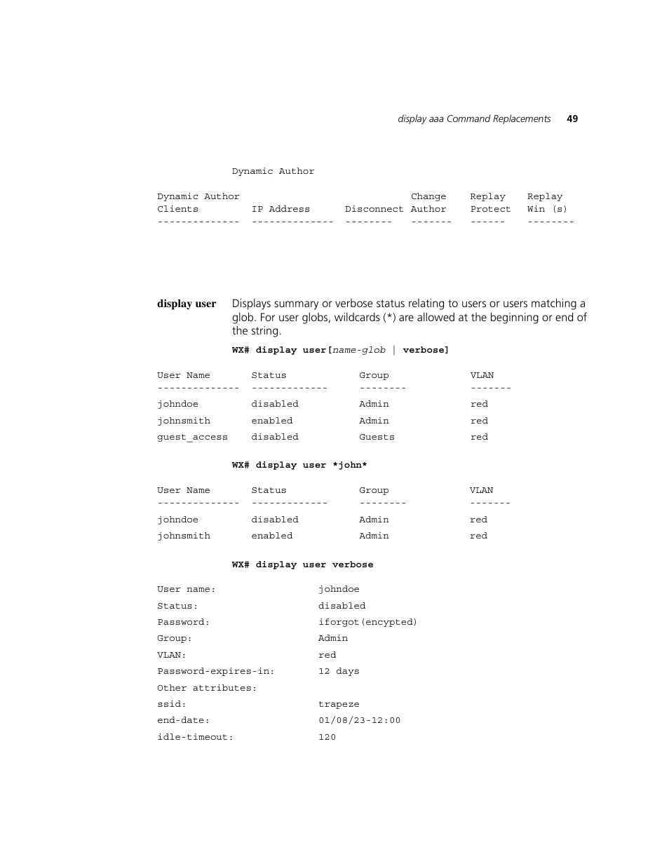 Display user | 3Com WXR100 3CRWXR10095A User Manual | Page 49 / 800