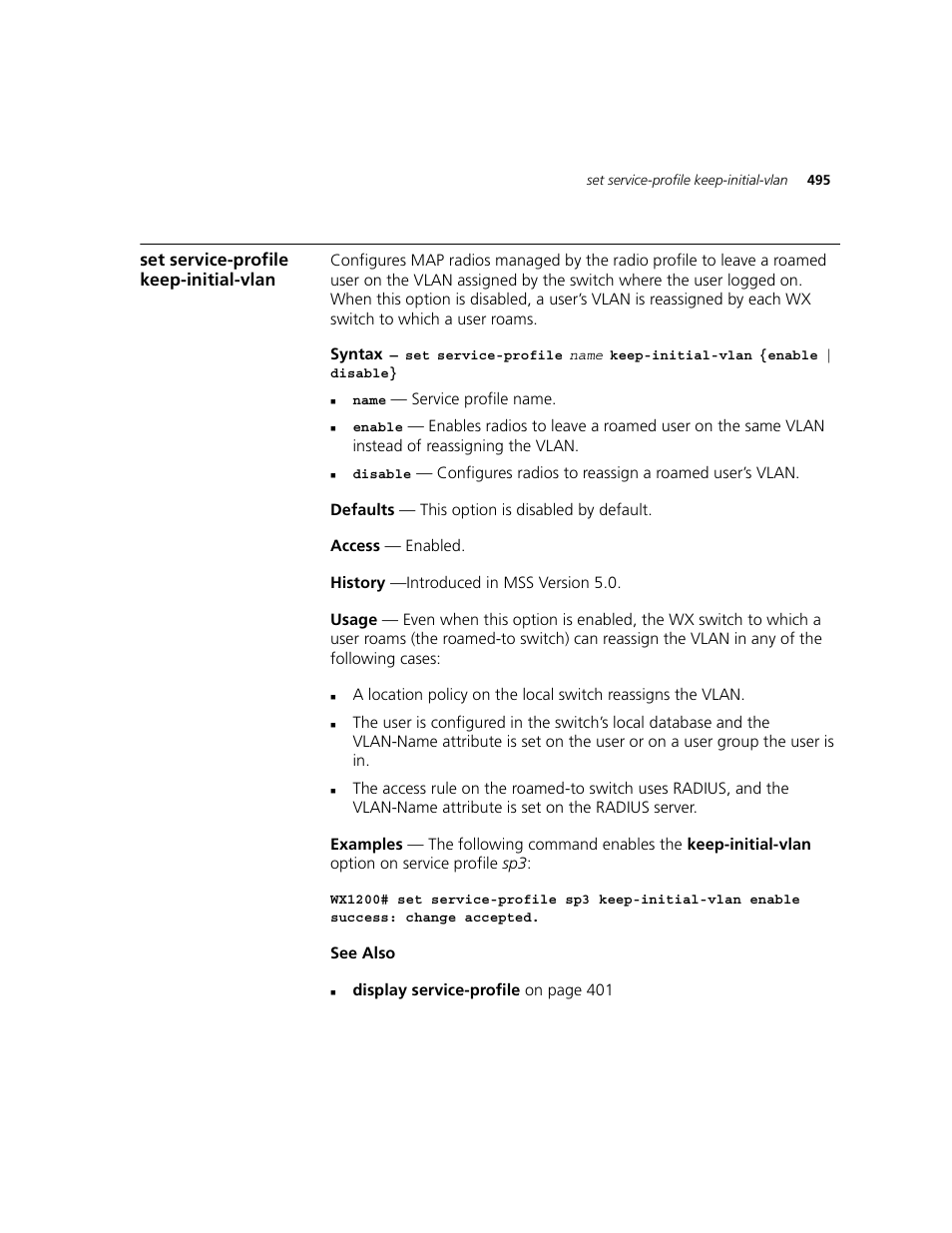 Set service-profile keep-initial-vlan | 3Com WXR100 3CRWXR10095A User Manual | Page 495 / 800