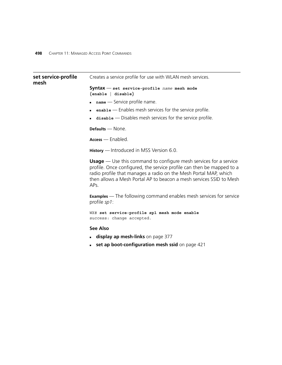 Set service-profile mesh | 3Com WXR100 3CRWXR10095A User Manual | Page 498 / 800