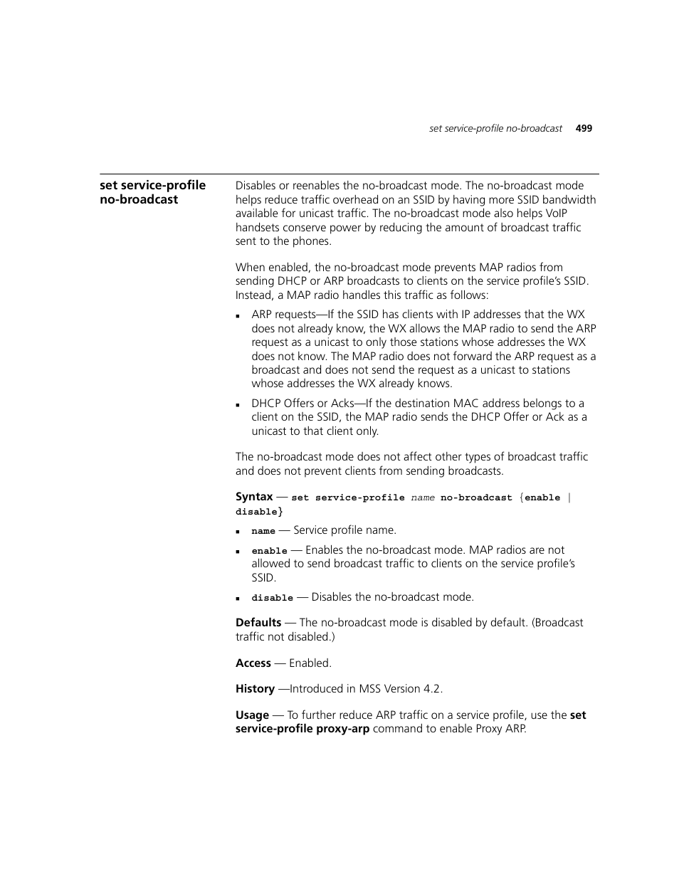 Set service-profile no-broadcast | 3Com WXR100 3CRWXR10095A User Manual | Page 499 / 800