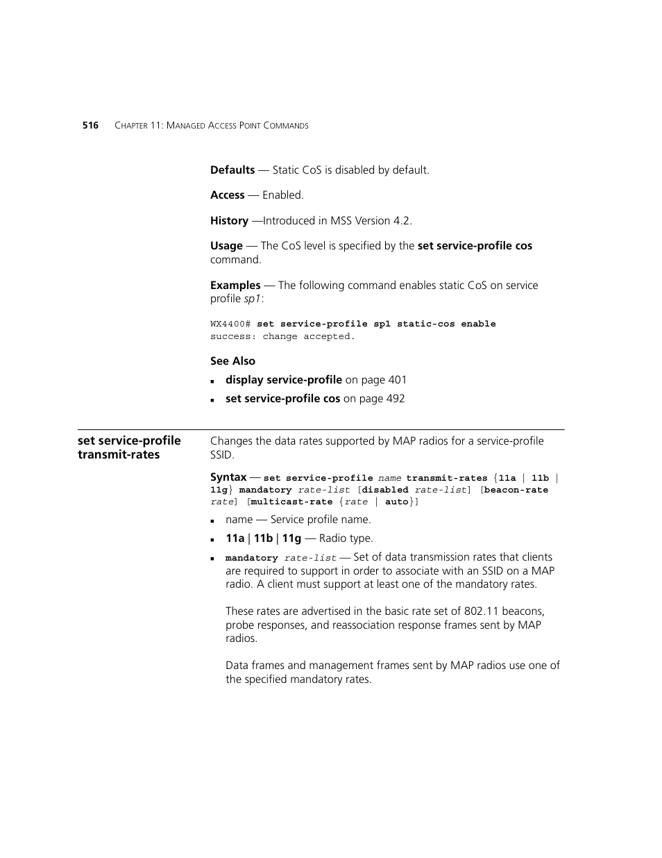 Set service-profile transmit-rates | 3Com WXR100 3CRWXR10095A User Manual | Page 516 / 800