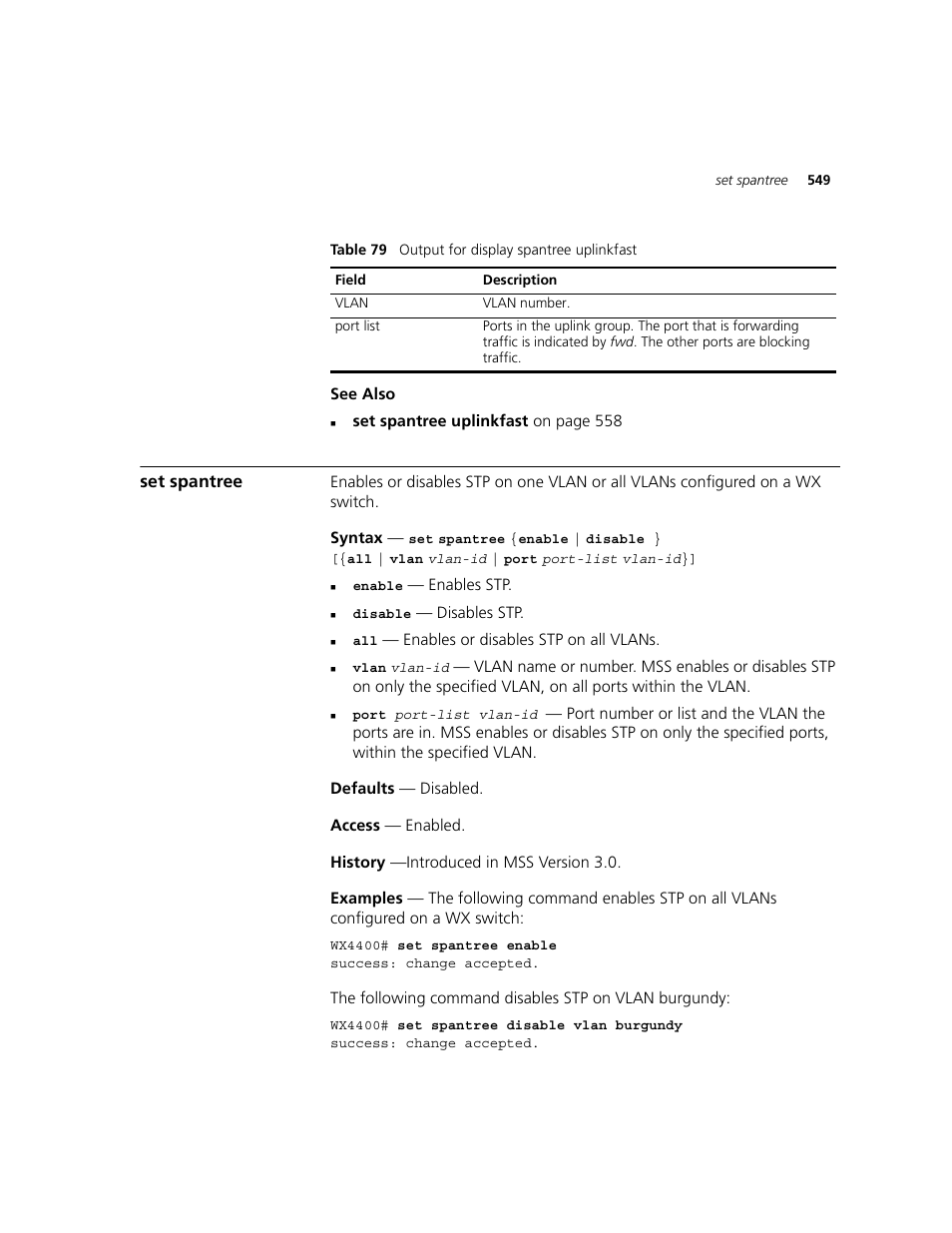Set spantree | 3Com WXR100 3CRWXR10095A User Manual | Page 549 / 800