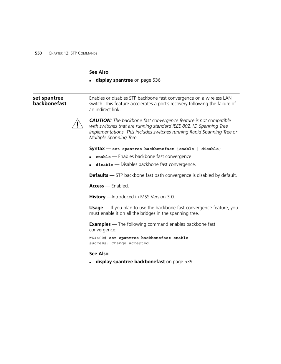 Set spantree backbonefast | 3Com WXR100 3CRWXR10095A User Manual | Page 550 / 800