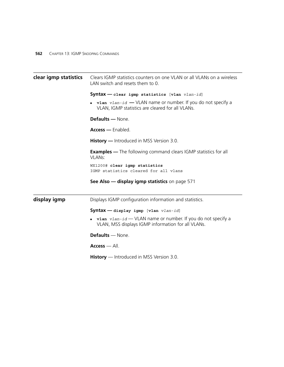 Clear igmp statistics, Display igmp | 3Com WXR100 3CRWXR10095A User Manual | Page 562 / 800
